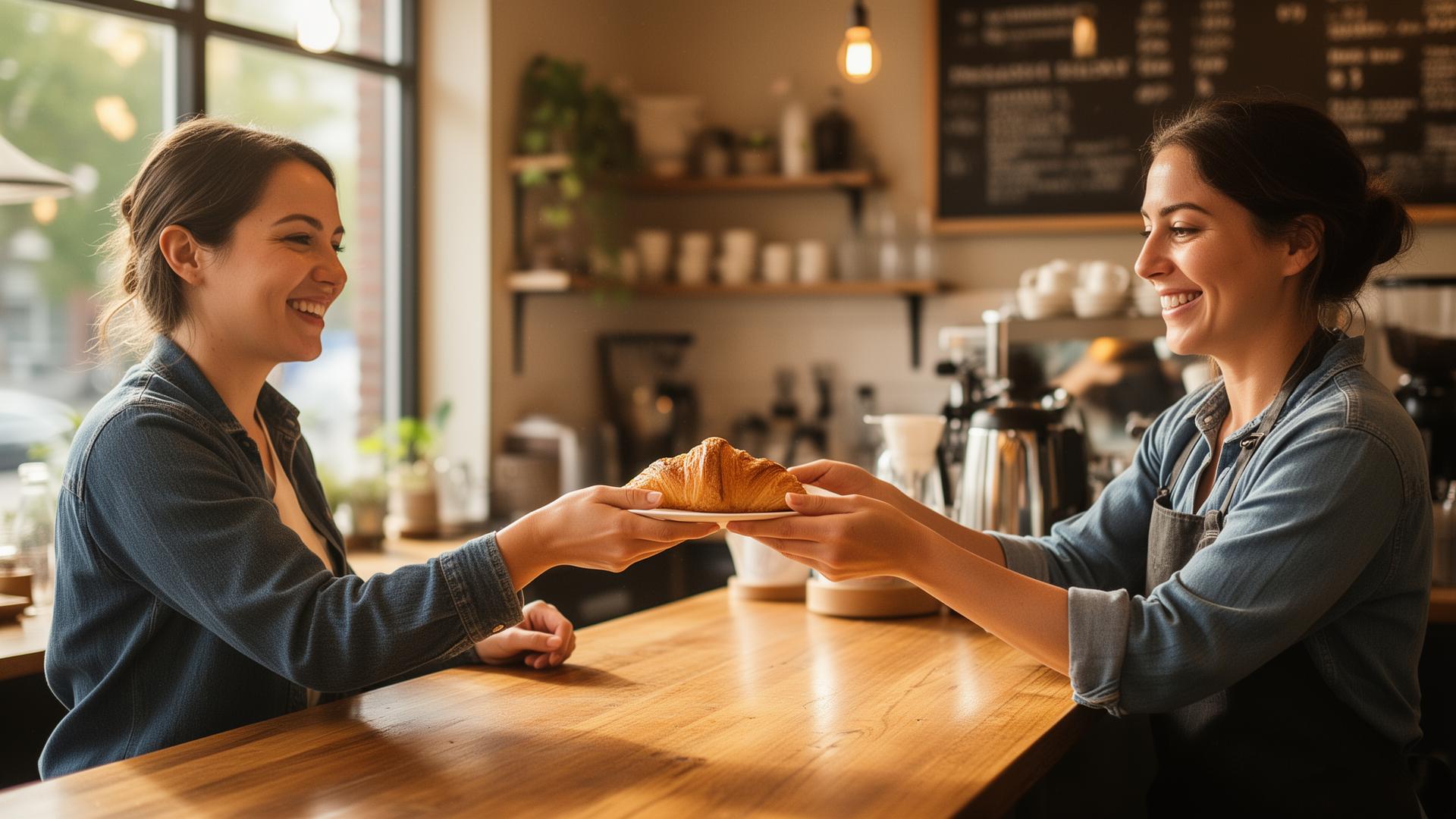Local business owner serving a happy customer